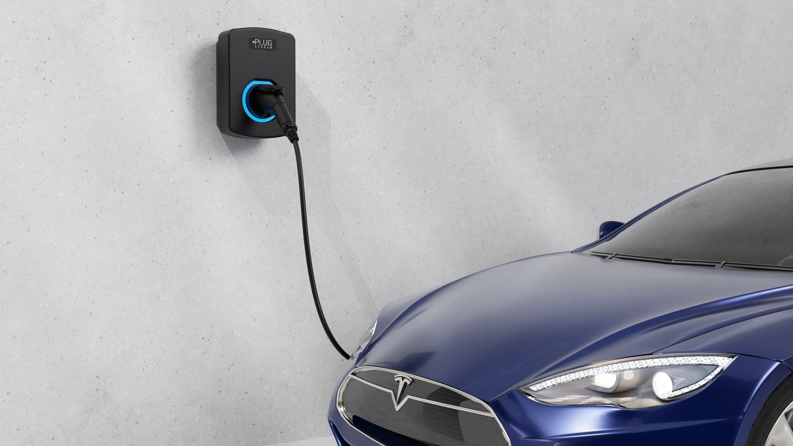 PlugStream 7S installed beside an electric vehicle